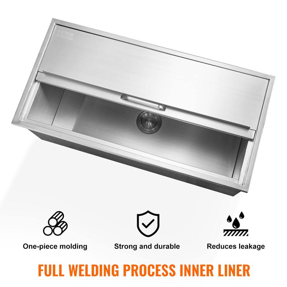 VEVOR 101 Quart Stainless Steel Drop-In Ice Chest with Sliding Cover
