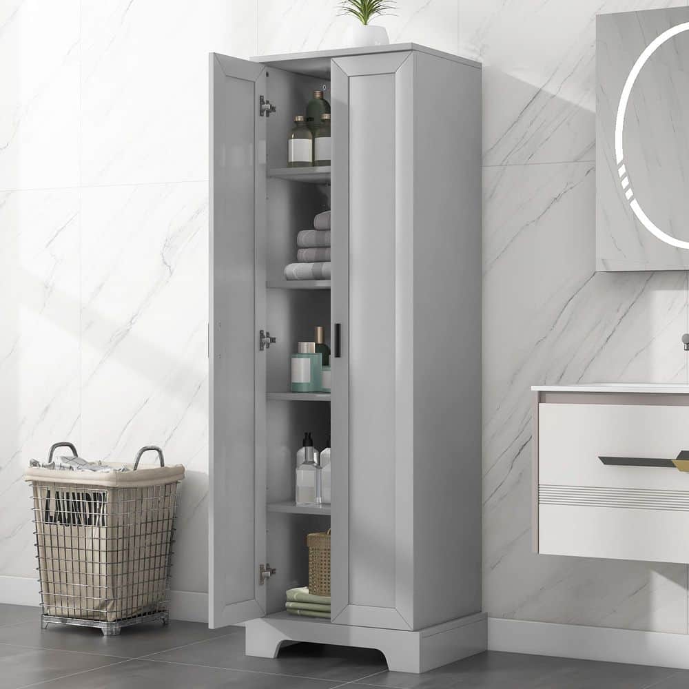 Gray 71.2 in. H Accent Storage Cabinet with Two Doors, Adjustable Shelves