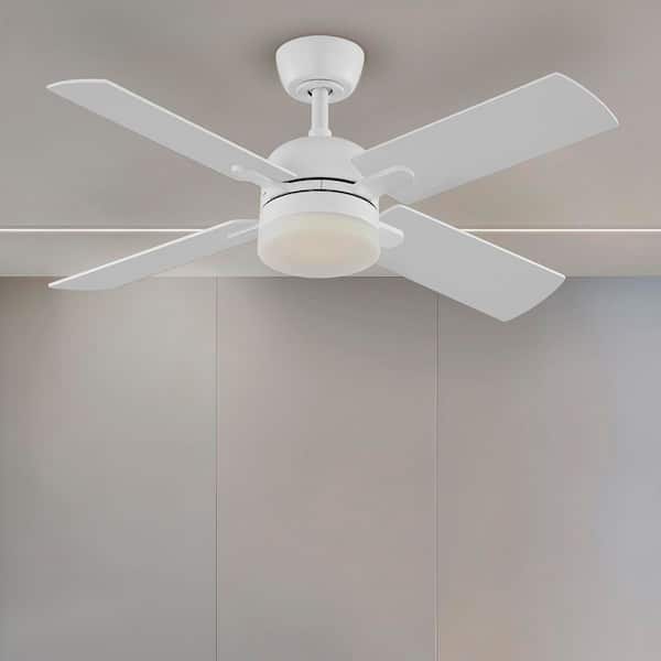Letta 42 in. LED Indoor Matte White Downrod Mount Ceiling Fan with DC Motor and Remote Included