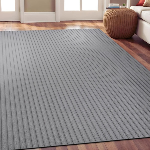 UltraPlush Touch 4 ft. x 6 ft. Grey Non-Slip Rubber Back Washable Polyester Stripes Indoor Area Rug