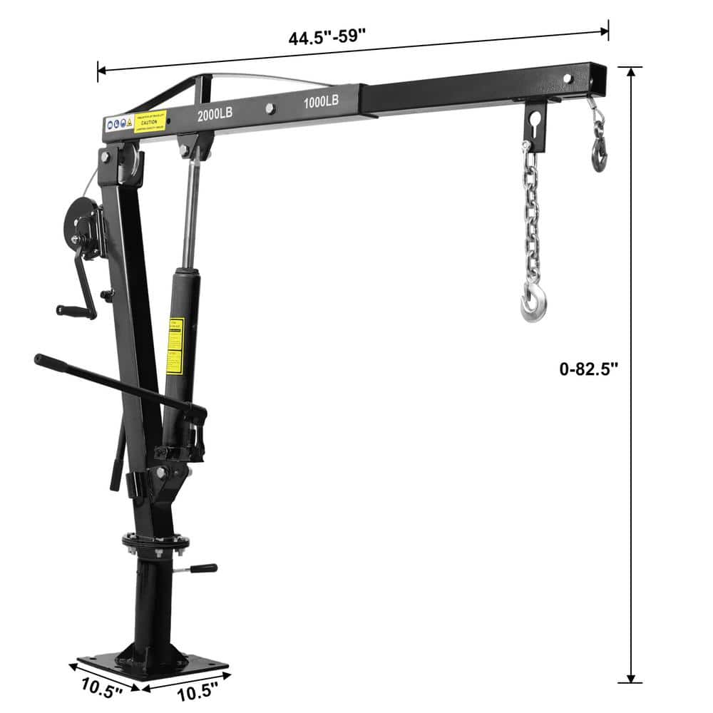 2000 lb. Capacity Steel Hydraulic Pickup Truck Crane with Hand Winch Pickup