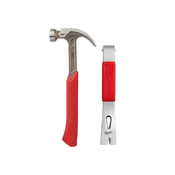 Milwaukee 20 oz. Curved Claw Smooth Face Hammer with 12 in. Pry Bar