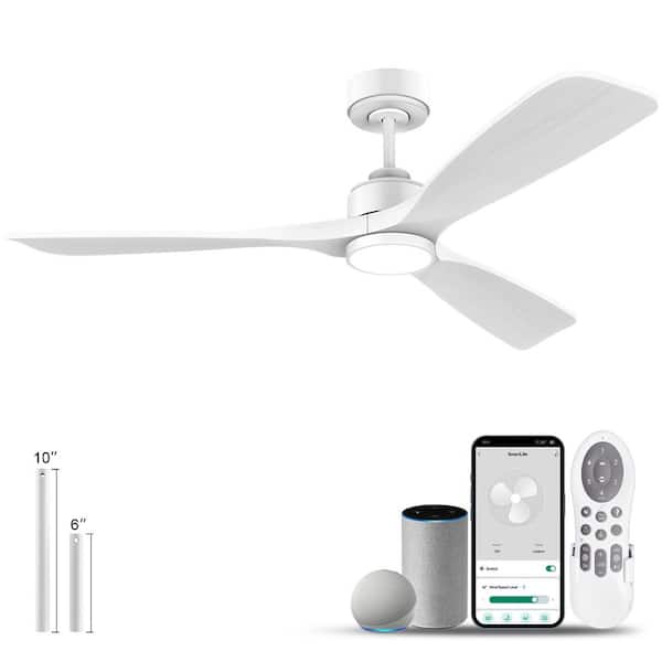 52 in. Wood Smart Outdoor/Indoor White Ceiling Fans with Lights Remote, Voice Control via WIFI Alexa App