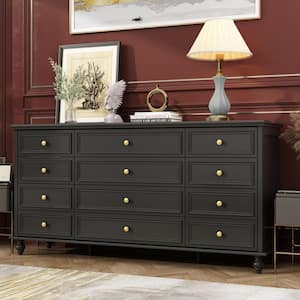 Black Wooden 12-Drawer Chest of Drawers 63 in. W x 31.5 in. H x 15.7 in. D Dresser, Modern European Style