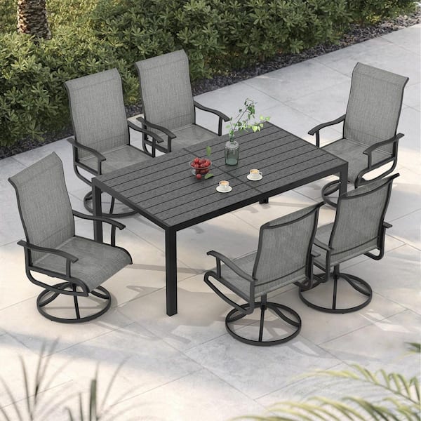 INNUMIA 7-Piece Metal Outdoor Dining Set with 6-Swivel Patio Chairs and Rectangular Table, Patio Dining Table (Set for 6)