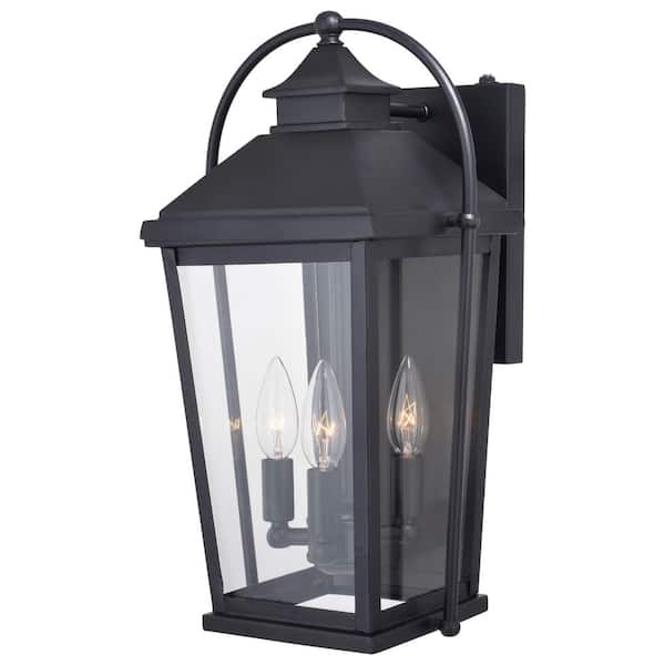 Lexington 3 Light Dusk to Dawn Black Outdoor Wall Lantern Clear Glass