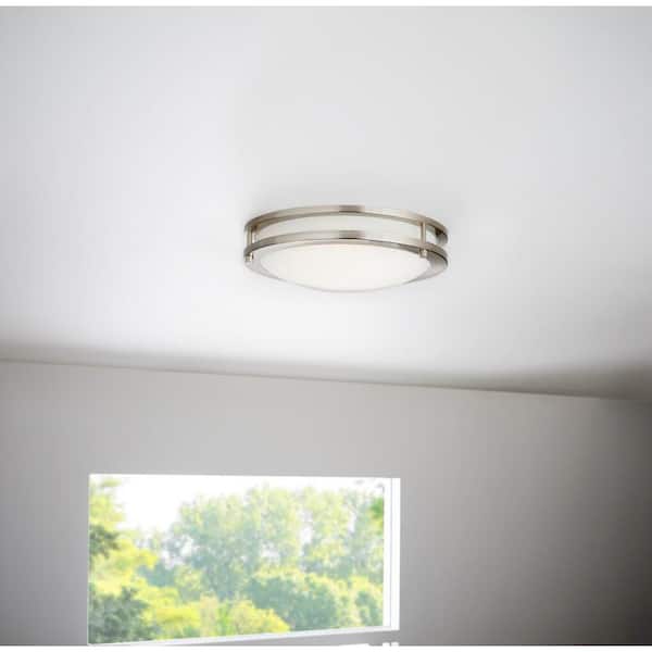Nedsænkning Ligner løn Hampton Bay Flaxmere 12 in. Brushed Nickel Dimmable LED Flush Mount Ceiling  Light with Frosted White Glass Shade HB1023C-35 - The Home Depot