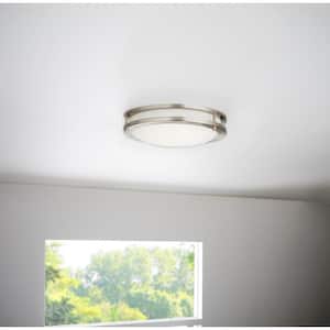 Flaxmere 12 in. Brushed Nickel Dimmable LED Flush Mount Ceiling Light with Frosted White Glass Shade