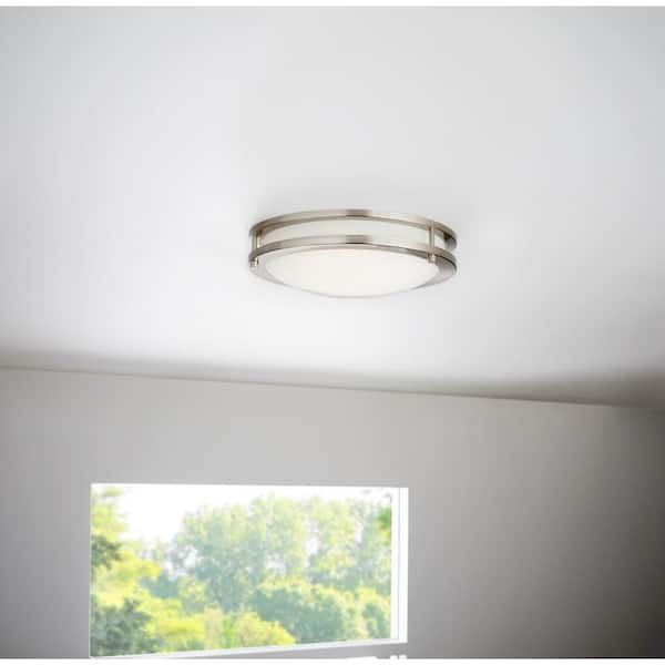 Flaxmere 12 in. Brushed Nickel Dimmable LED Integrated Flush Mount with Frosted White Glass Shade