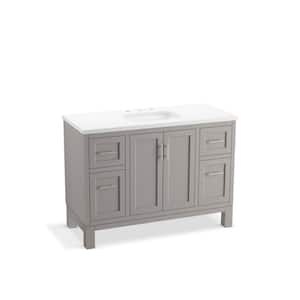 Quo 48 in. W x 21 in. D x 36 in. H Single Sink Freestanding Bath Vanity in Mohair Grey with Pure White Quartz Top