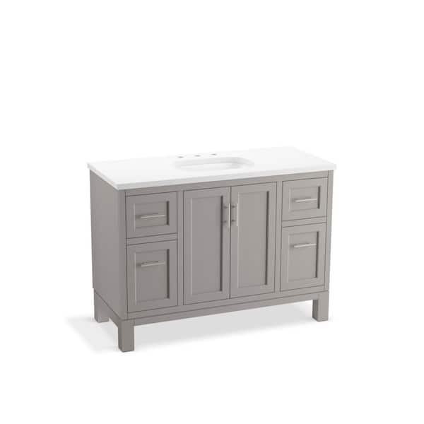 KOHLER Quo 49in. Single Sink Freestanding Mohair Grey Bath Vanity with White Quartz Top Assembled