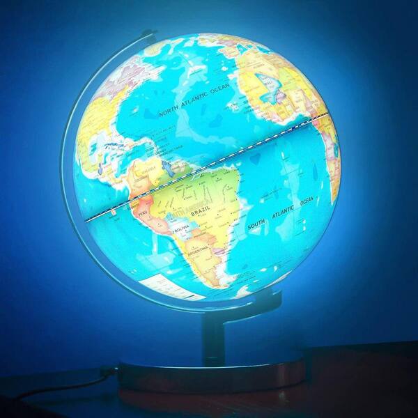Angel Sar 12 in. x 8 in. Illuminated World Globe for Kids and