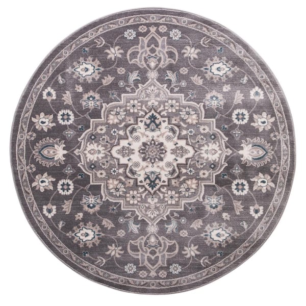 Concord Global Trading Lara Center Gray 5 ft. Round Medallion Area Rug