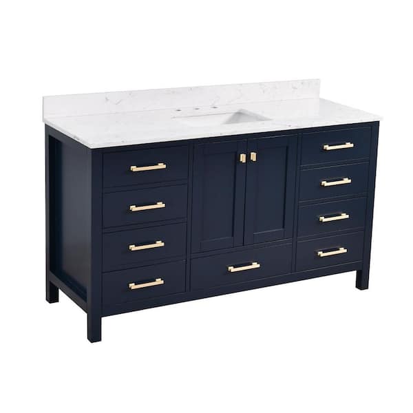 StarrySky 60 in. Undermount Single Sink Freestanding Bath Vanity in Blue with White Engineered Stone Top