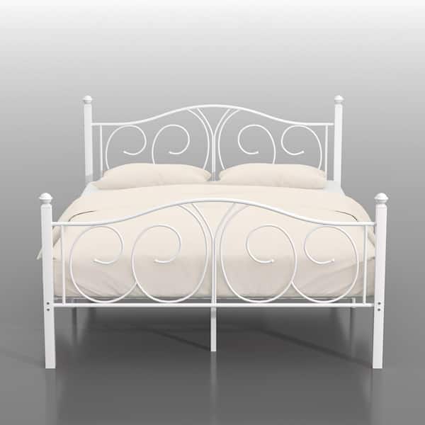 VECELO Modern Bed Frame White Metal Frame Queen Platform Bed with Heavy-Duty Steel Slats, Easy Assembly Bed, No Box Spring Need