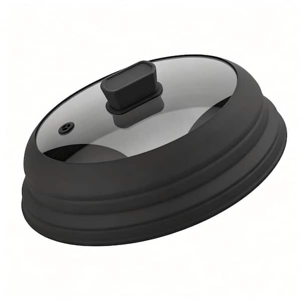 11.8 in. Black Glass Microwave Splatter Guard Lid with Collapsible Silicone for Food Pot Plate Cover