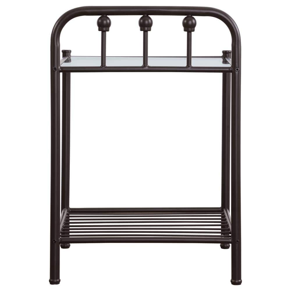 Livingston Dark Bronze 19.75" Glass-Top Nightstand with Linear Motifs