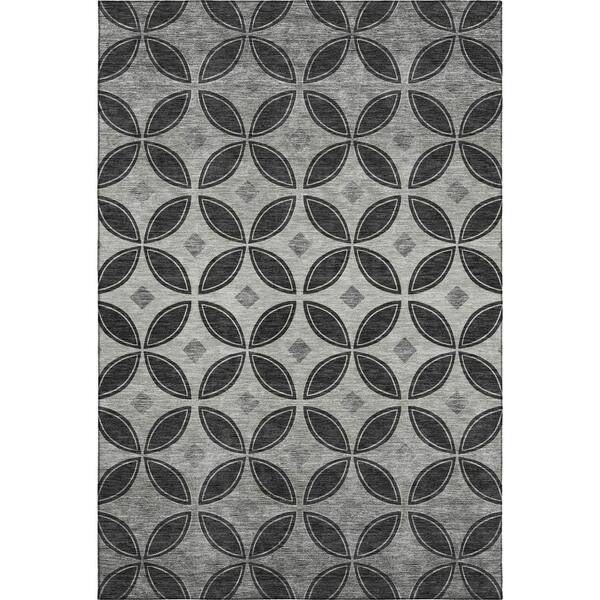 Mayfield Premium Machine Washable Abstract AMF2423 Black 9 ft. x 12 ft. Area Rug