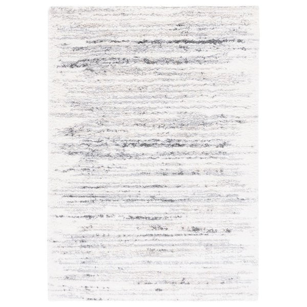 Berber Shag 9 ft. x 12 ft. Ivory/Gray Striped Abstract Area Rug