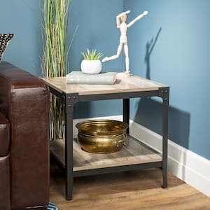 Rustic Wood End Side Table, Set of 2 - Grey Wash