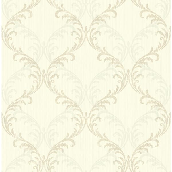 CASA MIA Ornament Striped Damask Ivory Paper Strippable Wallpaper Roll ( Cover 56.05 sq. ft. )