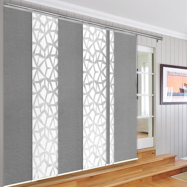 EMOH Morning Mist 110 in. - 153 in. W x 94 in. L Adjustable 7- Panel Satin Nickel Single Rail Panel Track, 23.5 in. Slates