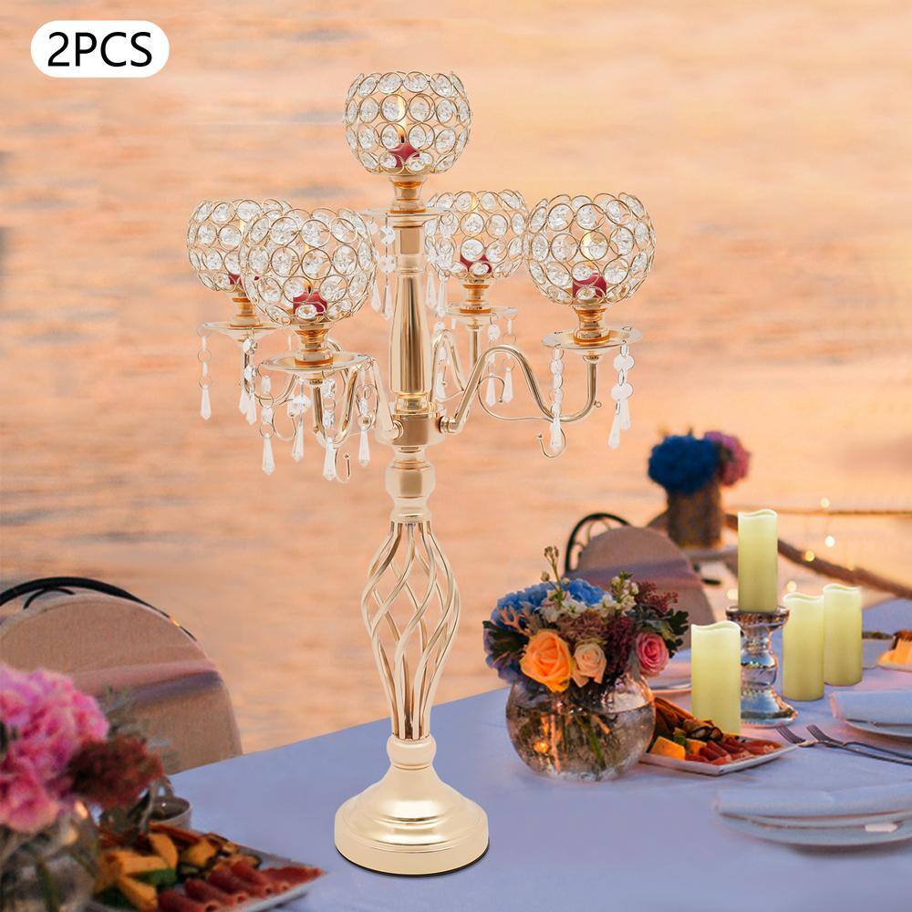 Gold Crystal 5-Arm Tabletop Candelabra Set