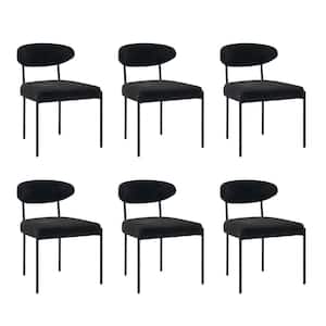 Kar Boucle Lamb Wool Slipcover Dining Chair with Removable and Washable Plush Seat Cover Set of 6-Black