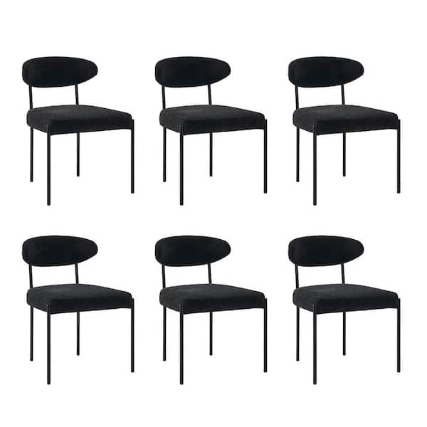 JAYDEN CREATION Kar Boucle Lamb Wool Slipcover Dining Chair with Removable and Washable Plush Seat Cover Set of 6-Black