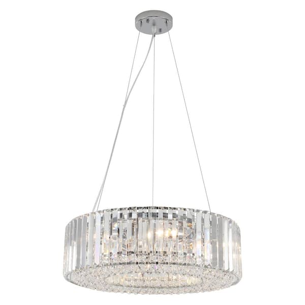 6-Light Chrome Adjustable High Modern Crystal Chandelier for Kitchen Dining Room Living Room Foyer