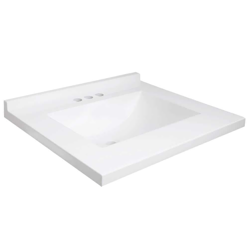 25-Inch Solid White Cultured Marble Vanity Top with Backsplash