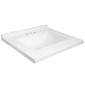 Camilla II Cultured Marble Top 25 in. W x 22 in. D Cultured Marble White Round Single Sink Vanity Top in Solid White