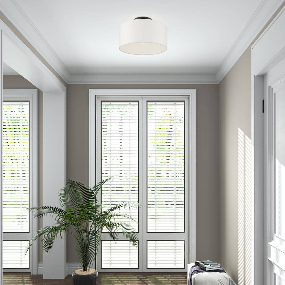 Meridian Contemporary Black Drum Semi-Flush Ceiling Light