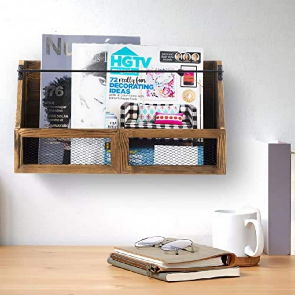 Burnt Wood and Black Metal 18. 3 in. x 9. 8 in. Solid Wood Wall ...