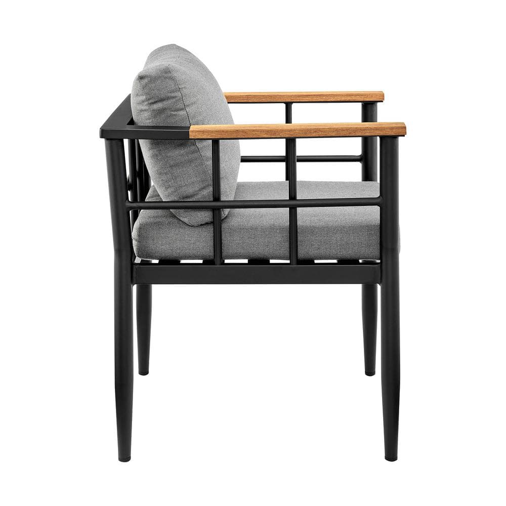 Beowulf Black and Teak 7-Piece Outdoor Dining Set with Gray Cushions