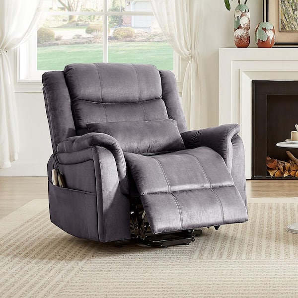 37 in. W Gray Microfiber Power Lift Recliner Chair with 8-Point Massage, Heating, Storage Pockets and Removable Pillow