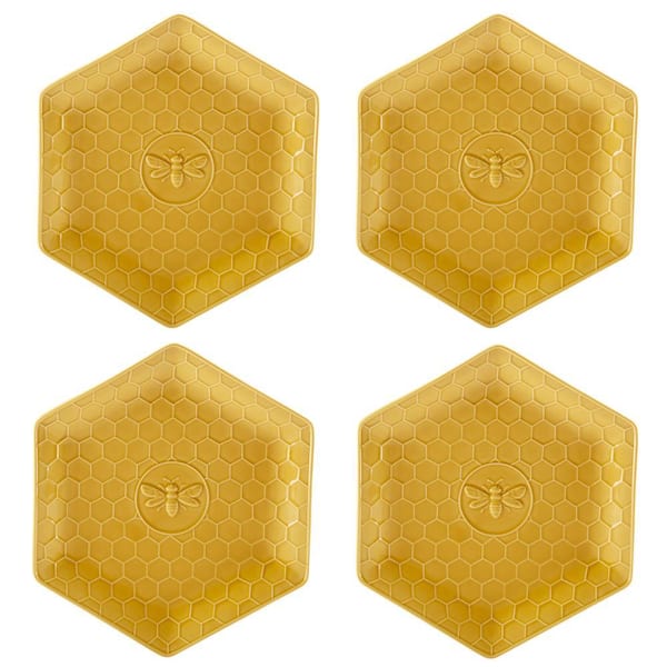Certified International French Bees Embossed Honeycomb Multicolor Stoneware Dinner Plates (Set of 4)