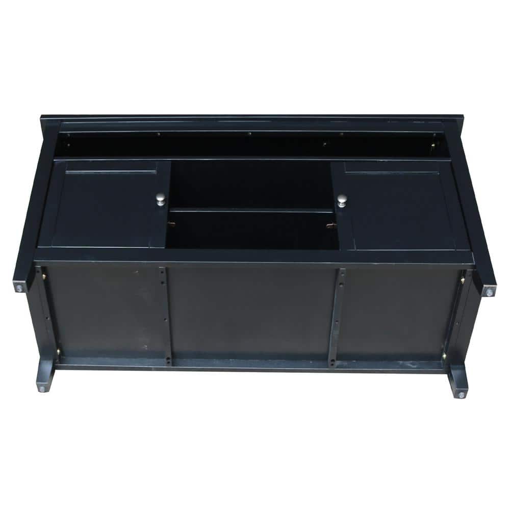 Black Solid Wood TV Stand with Cabinets and Shelves
