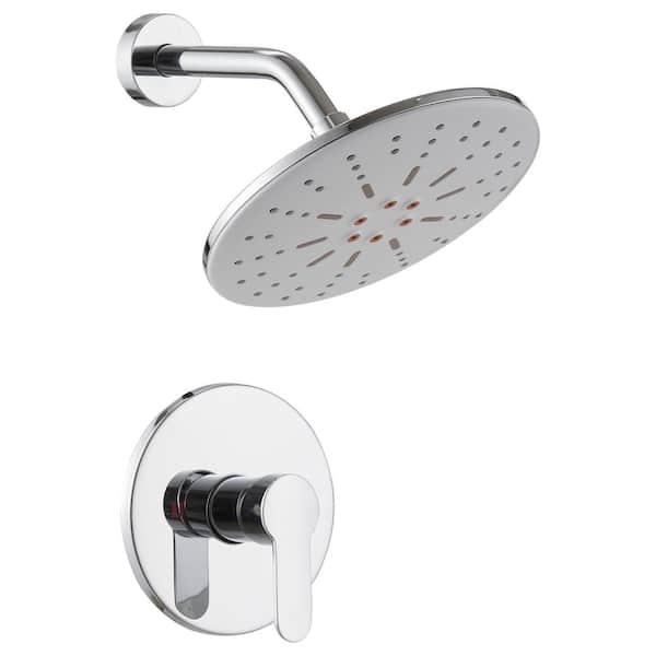 BWE Single Handle 1-Spray Square Shower Faucet Set 2.5 GPM with High Pressure Shower Head in. Chrome (Valve Included)