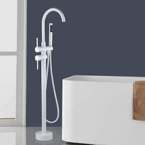 45-5/8 in. 2-Handle Residential Freestanding Bathtub Faucet with Hand Shower in Snow White