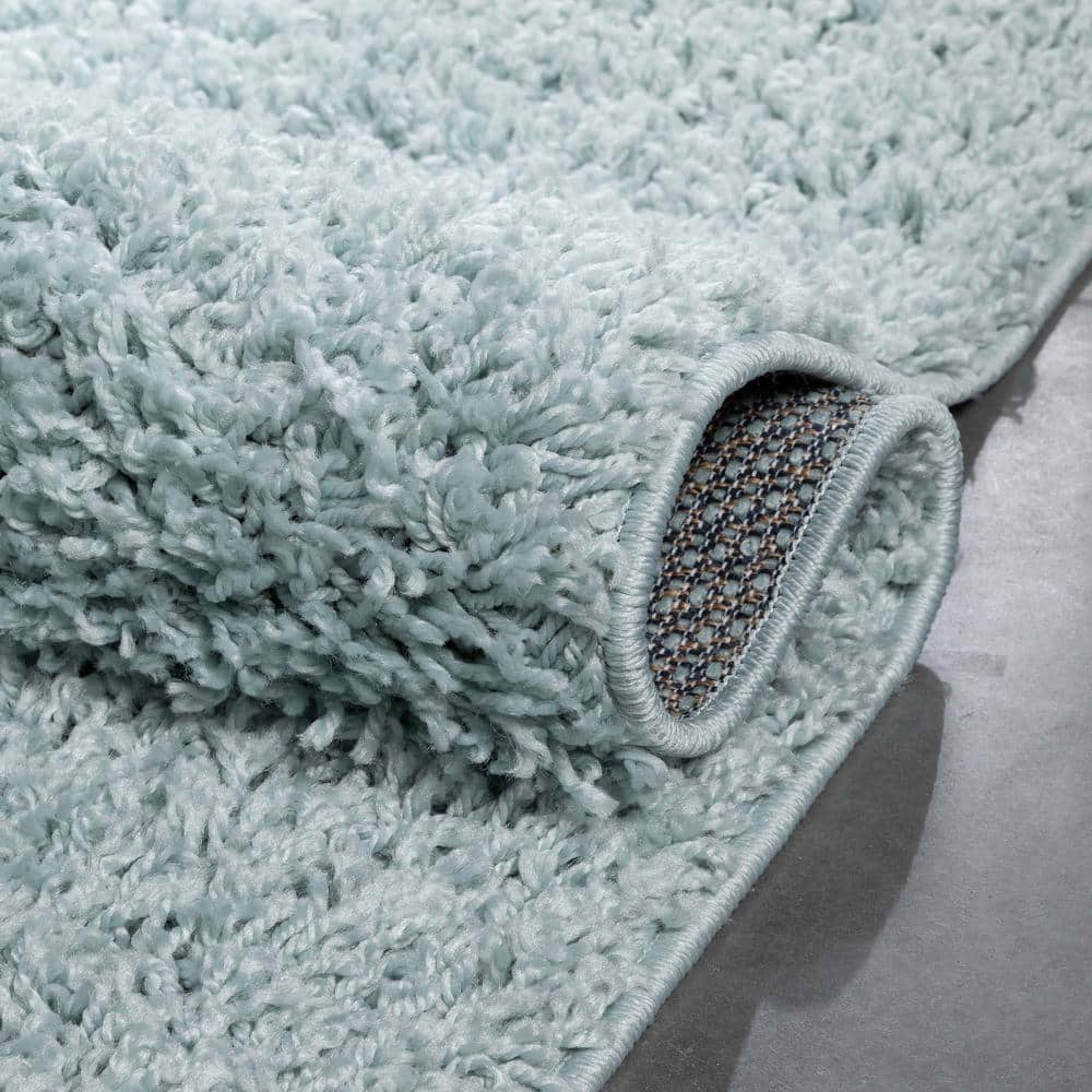 Seafoam Green Rectangular Shag Synthetic Area Rug 5' x 7'