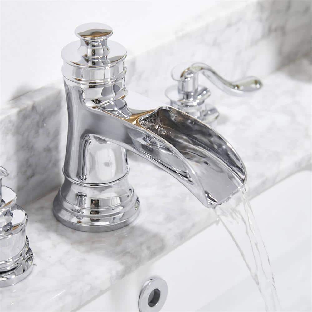 Polished Chrome 8-Inch Double Handle Waterfall Bathroom Faucet