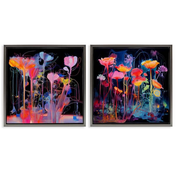 Stupell Industries Contrasting Otherworldly Blossoms by Nuk Nalandro 2-Pieces Gray Floater Frame Abstract Graphic Art Print 25 in. x 25 in.