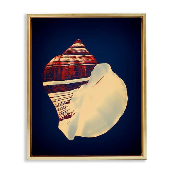 Stupell Industries Fiber Conch on Blue by Graffi tee Studios Gold Floater Frame Coastal Graphic Art Print 21 in. x 17 in.