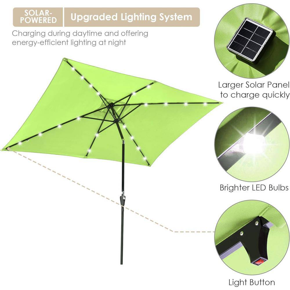 10 ft Lime Green Solar Powered LED Rectangle Patio Umbrella with Black Steel Pole