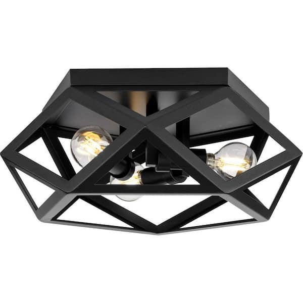 Progress Lighting Saucedo Collection 3-Light Matte Black Modern 14.6 in. Flush Mount