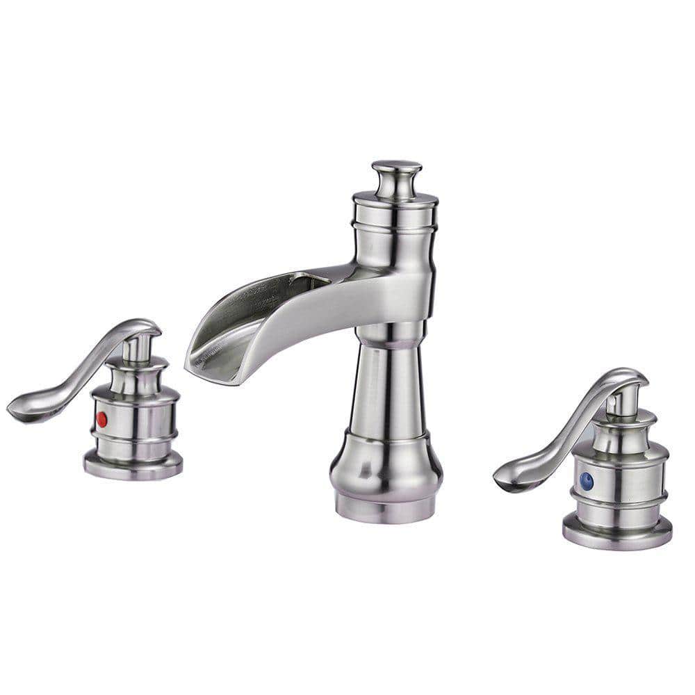 Brushed Nickel 8-Inch Widespread Waterfall Bathroom Faucet with Lever Handles