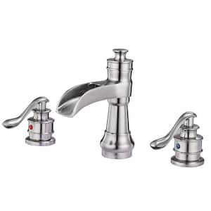 8 in. Waterfall Widespread 2-Handle Bathroom Faucet With Supply Line in Spot Resist Brushed Nickel