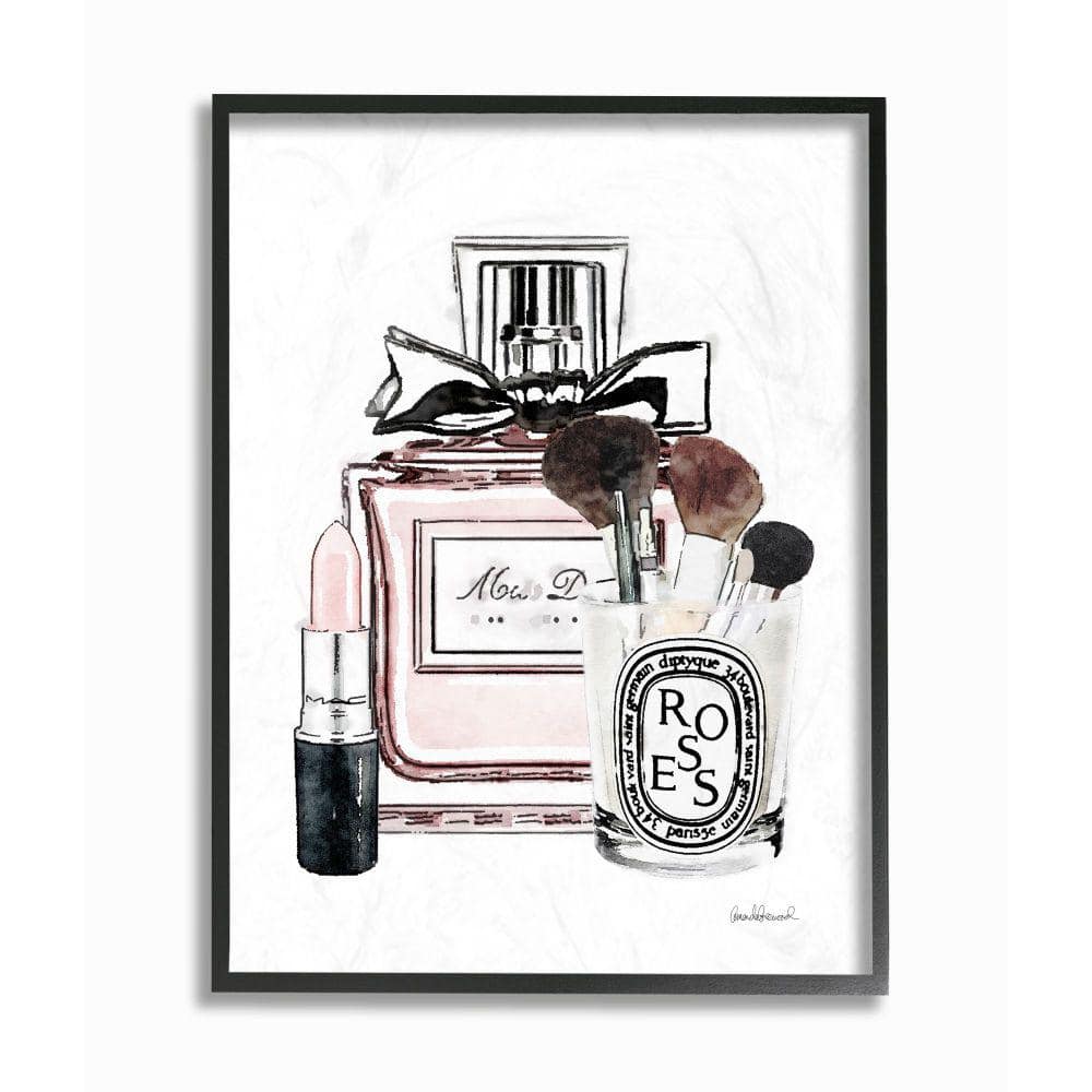 Stupell Industries Fashion Designer Makeup Perfume Lipstick Pink Watercolor Framed Wall Art by Amanda Greenwood, Size: 24 x 30