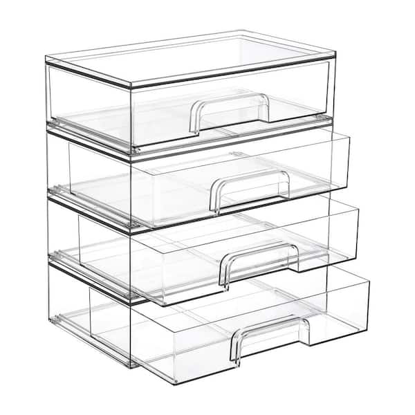 4-Piece 12.1 in. W Clear Acrylic Plastic Stackable Storage Drawers for Makeup Palettes, Cosmetics, and Beauty Supplies